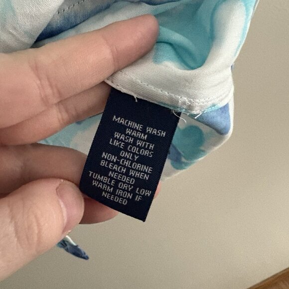 Chaps At the Seashore Womn L White/Blue Floral 3/4 Sleeve Gold Button Blouse NWT - Picture 10 of 11